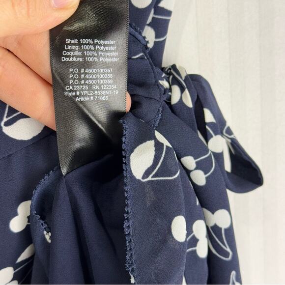 Sunday Best White Cherry Print Navy Blue Ruffle Wrap Dress Size 00 Dainty Girly - Picture 9 of 9